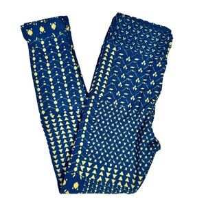 LuLaRoe Leggings Blue Shapes Cream Yellow Flowers Patchwork Granny Quilt Kid S/M